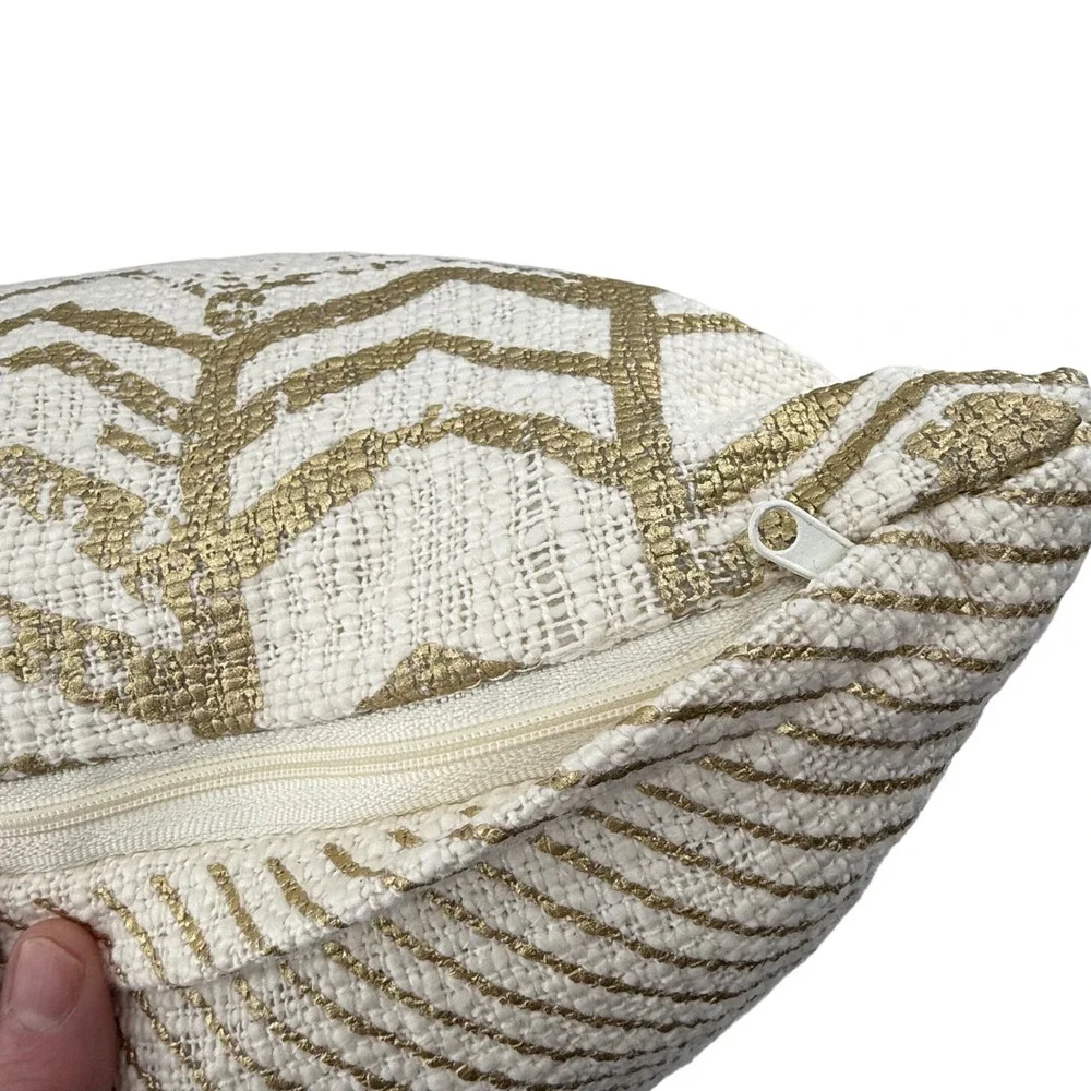 Max Studio 18x18 Throw Pillow Gold‎ Cream Chevron Tassel Boho Glam Decor